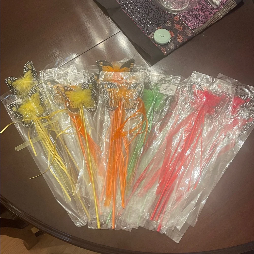 Assorted butterfly Fairy Wand Party Favors with Maribou and ribbons set of 20
